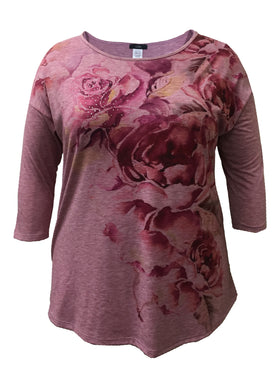 Red Floral 3/4 Sleeve Floral Print Top