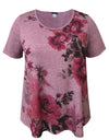 Women's Mauve Floral Crew Neck Swing Short Sleeve Print Top