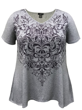 Paisley High-Low Hem V-Neck Short Sleeve Print Top