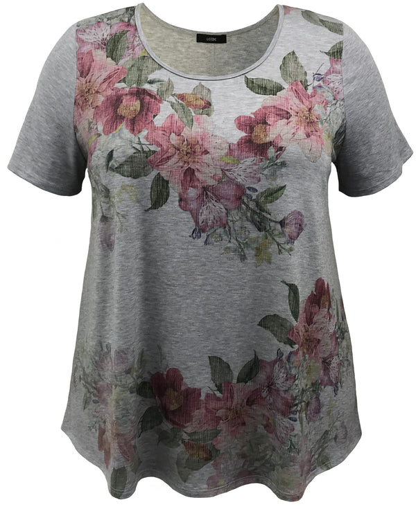 Women's Multi Floral Swing Crew Neck Short Sleeve Print Top