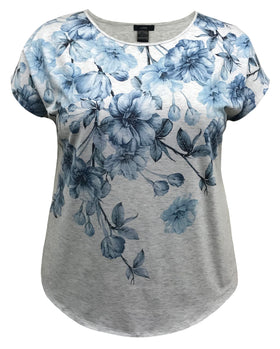 Women's Floral Crew Neck Dolman Short Sleeve Print Top