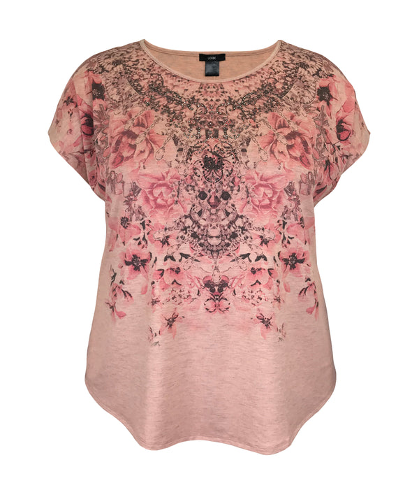 Women's Necklace Crew Neck Dolman Short Sleeve Print Top