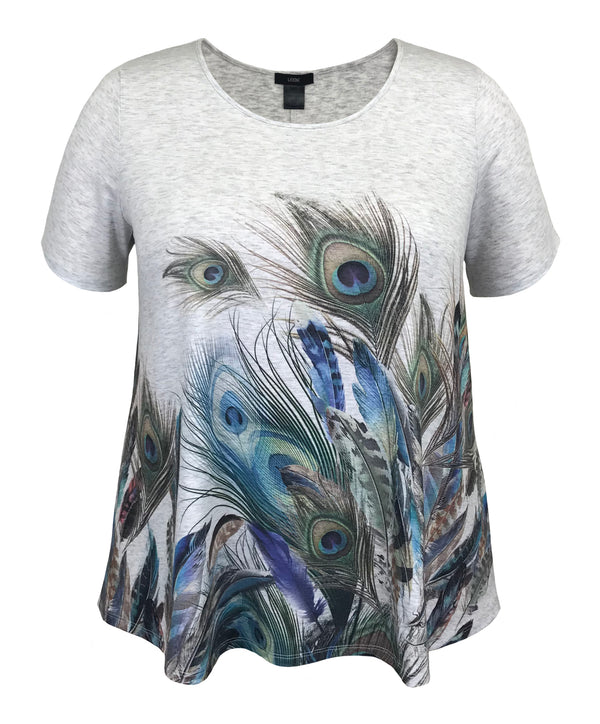 Feather Swing Crew-Neck Short Sleeve  Print Top