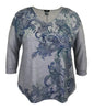 Teal Paisley 3/4 Sleeve Print Top