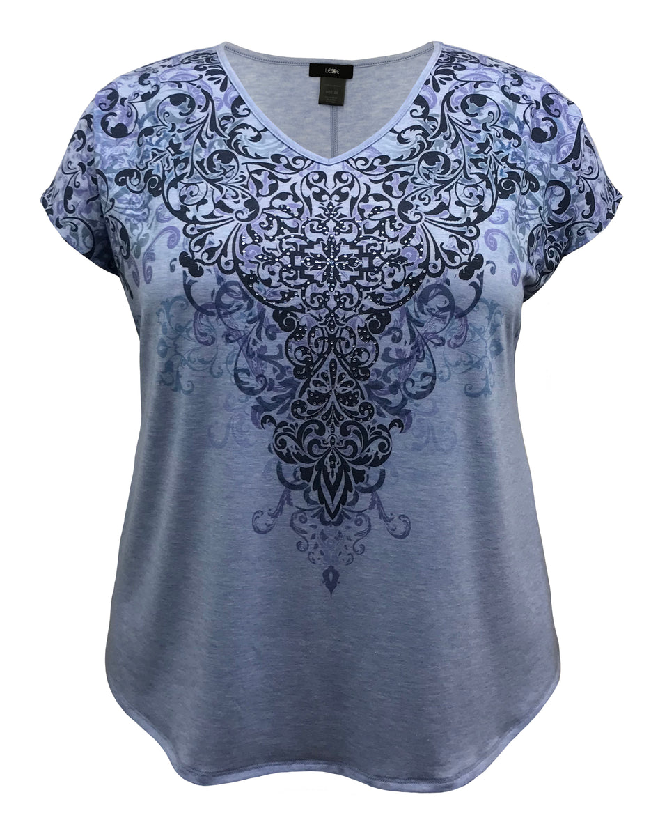Women's V-Neck Dolman Top - Short Sleeve Lightweight Loose Fit Blouse, Light Blue