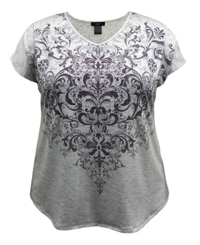 Women and Plus Size Paisley Print V-Neck Dolman Short Sleeve Top