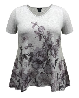 Women and Plus Size Florals High-Low Hem V-Neck Short Sleeve Print Top