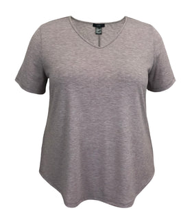 Plus Size Solid V-Neck Short Sleeve Print Top