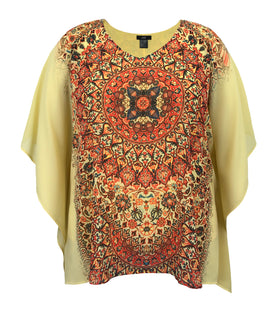 Plus Size Tank Attached Medallion Printed Square Chiffon Poncho Blouse