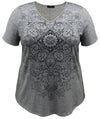 Women's Medallion V-Neck Short Sleeve Graphic Print Top