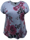 Mauve Floral V-Neck Dolman Short Sleeve Print Top