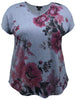 Mauve Floral V-Neck Dolman Short Sleeve Print Top