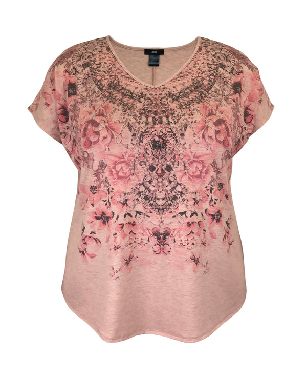 Necklace V-Neck Dolman Short Sleeve Print Top