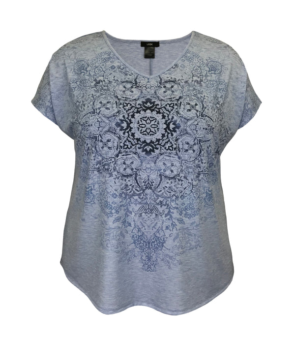 Women's Medallion V-Neck Dolman Short Sleeve Top