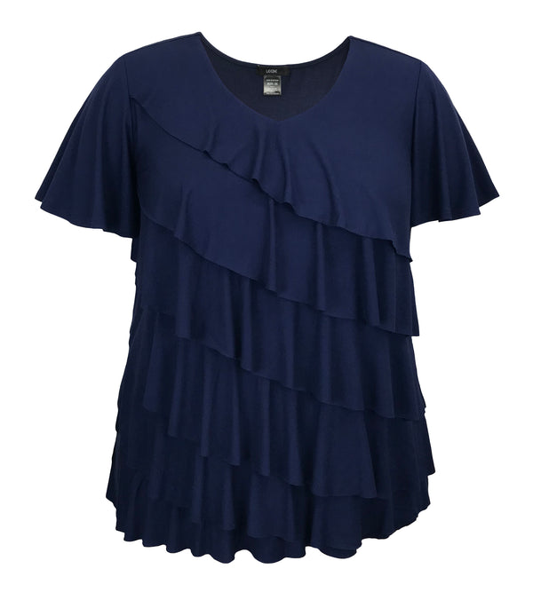 Women's V-Neck Short Sleeve Ruffle  Top