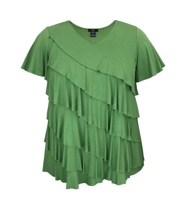 Women's V-Neck Short Sleeve Ruffle  Top