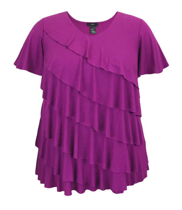 Women's V-Neck Short Sleeve Ruffle  Top