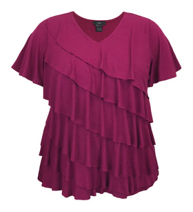 Plus Size V-Neck Short Sleeve Ruffle  Top