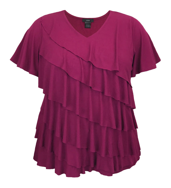 Women's V-Neck Short Sleeve Ruffle  Top