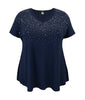 Women's V Neck Studded Short Sleeve Swing Top