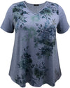 Teal Floral Swing V-Neck Short Sleeve Print Top