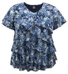 Women's Printed Mesh V-Neck Short Sleeve Ruffle Top