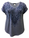 Women's Navy Paisley V-Neck Dolman Short Sleeve Print Top